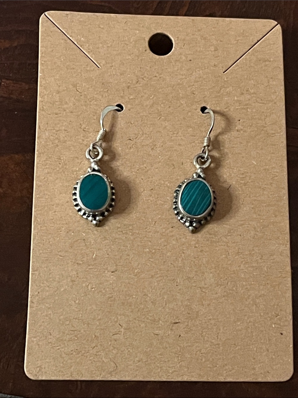 Malachite green stone marked .925 Hooks Earrings